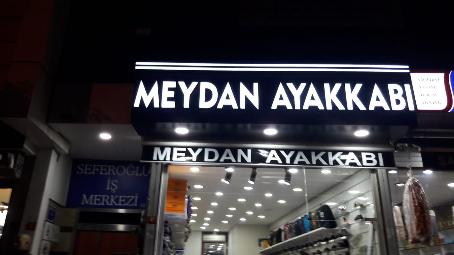 Meydan Ayakkabı Mağazası Işıklı Kutu Harf Tabela - Beyaz LED Cephe Yazısı
