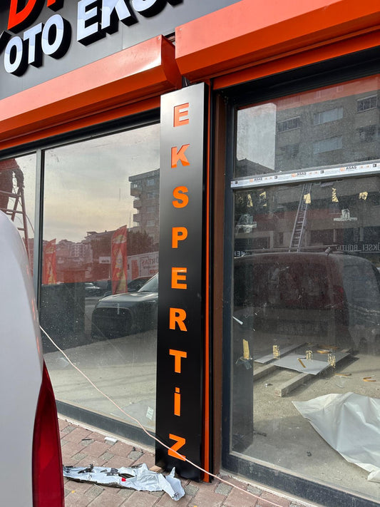 Oto Ekspertiz Dikey Kolon Kutu Harf Tabela - Turuncu LED Cephe Yazısı