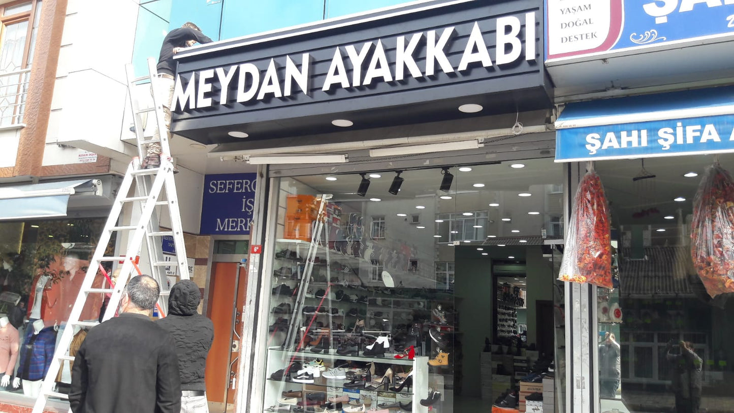 Meydan Ayakkabı Mağazası Işıklı Kutu Harf Tabela - Beyaz LED Cephe Yazısı