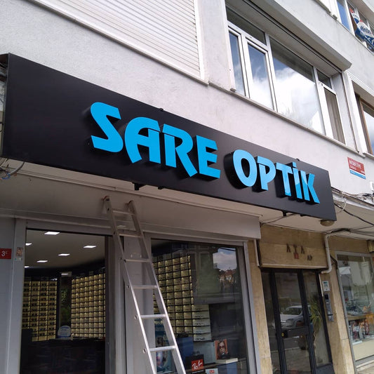 Sarf Optik Gözlükçü Mağazası Işıklı Kutu Harf Tabela - Mavi LED Cephe Yazısı