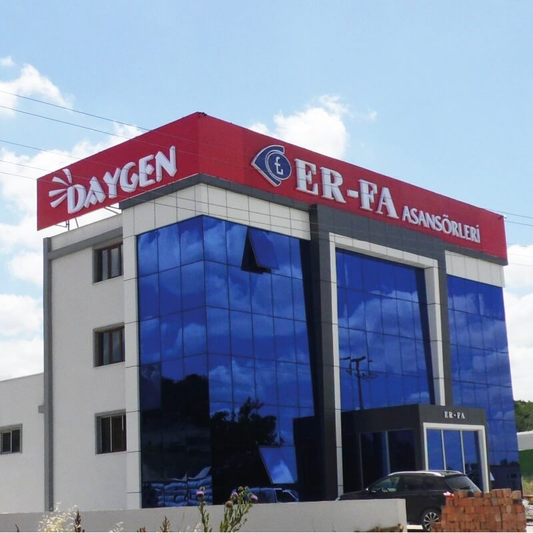 ER-FA Asansörleri ve Daygen Çatı Tabela - Kırmızı Pleksi Kutu Harf Dış Mekan
