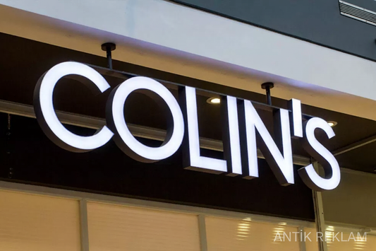 Colin's beyaz ışıklı kutu harf tabela LED aydınlatmalı mağaza cephe görünümü