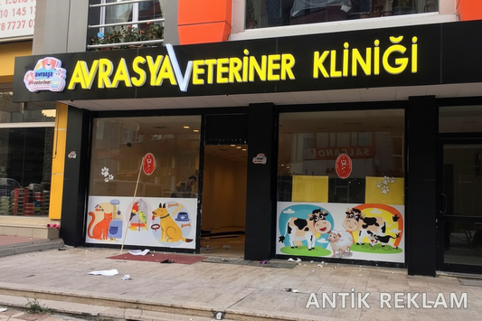 Avrasya Veteriner Kliniği LED kutu harf cephe tabela gündüz görünüm dış mekan uygulaması