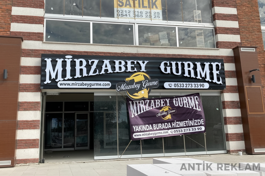 Mirzabey Gurme ışıklı kutu harf cephe tabelası gündüz görünümü