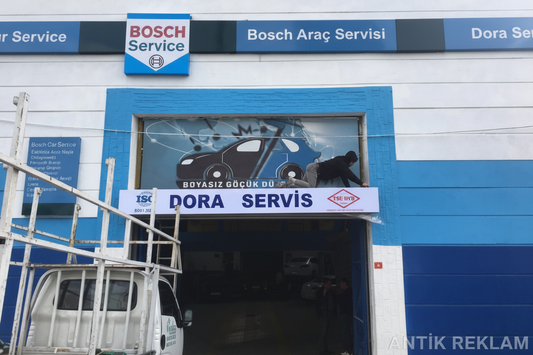 Bosch araç servisi cephe giydirme ve kutu harf tabela gündüz görünümü