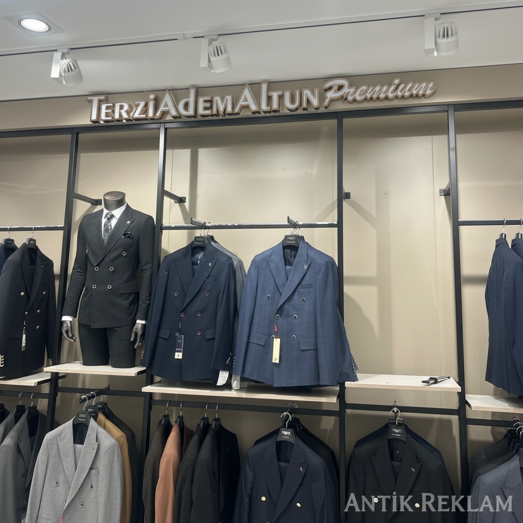 Terzi Adema Altun Premium mağaza ışıklı kutu harf tabela iç mekan görünümü