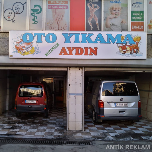 Kuzenlı Oto Yıkama Aydın vinil germe cephe tabelası dış mekan görünümü