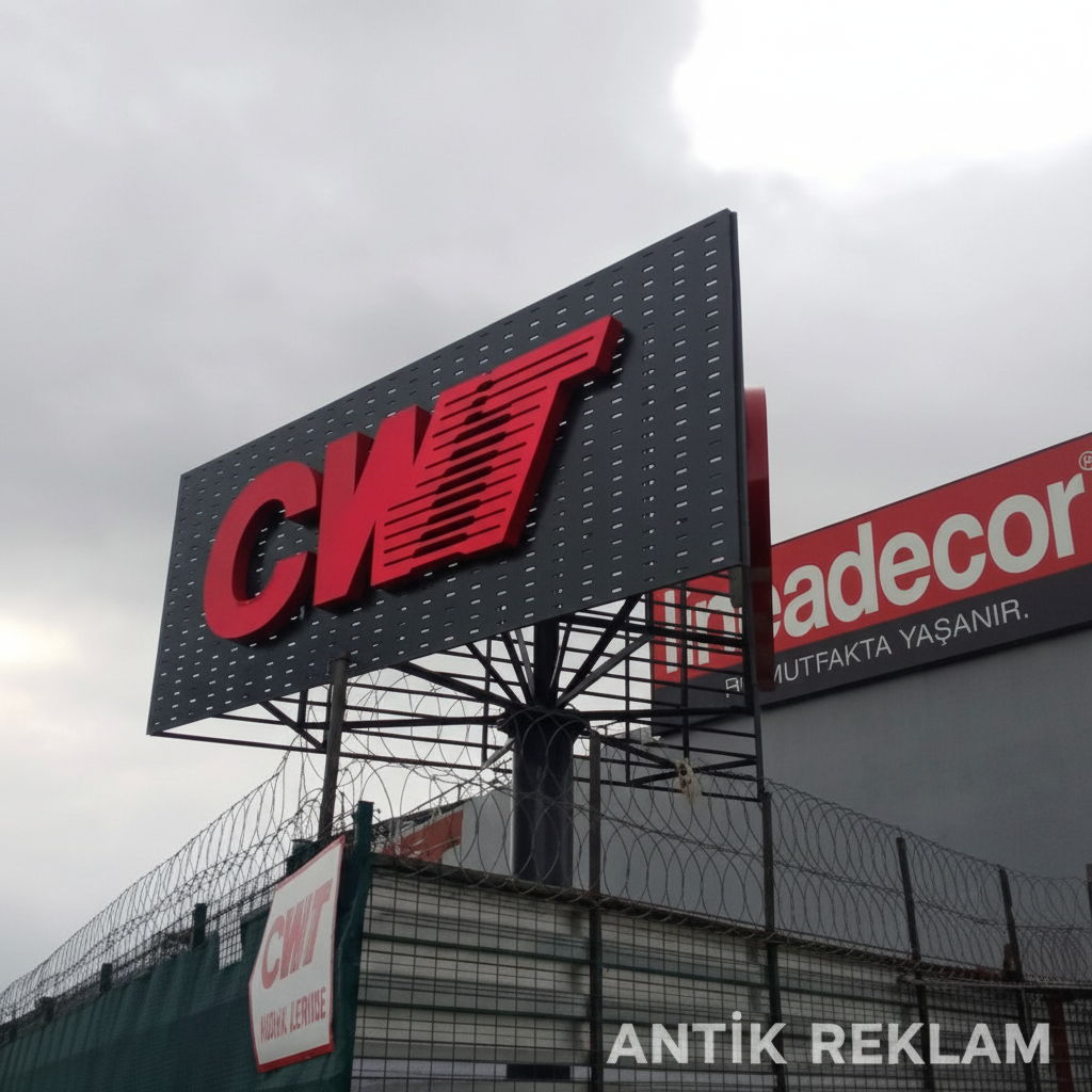 CWT çift bacaklı kafes sistem totem pylon tabela çatı üstü dış mekan