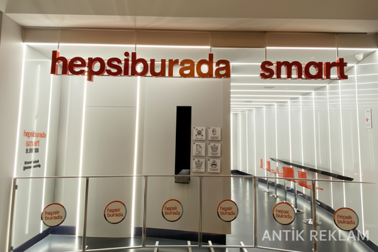 Hepsiburada Smart mağaza kutu harf tabela ışıklı iç mekan duvar görünümü