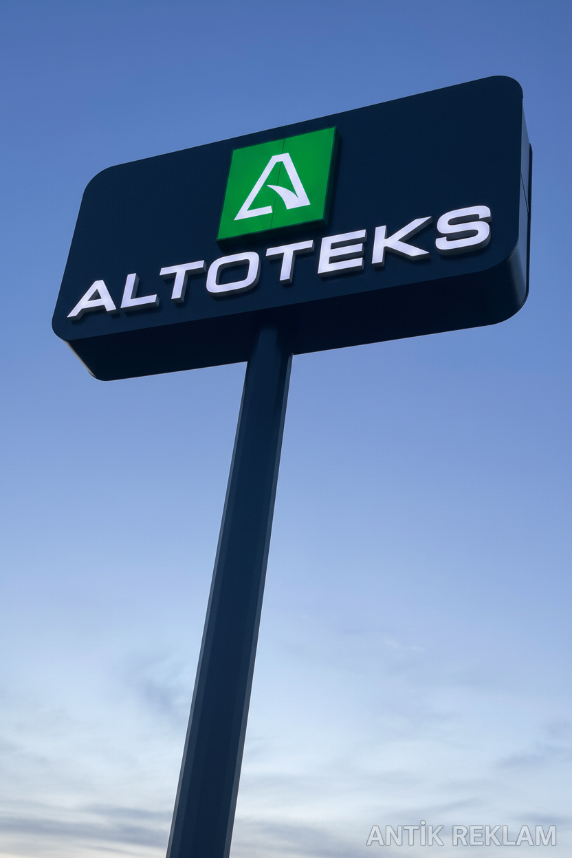 Altoteks tek bacaklı ışıklı totem tabela yüksek direk dış mekan
