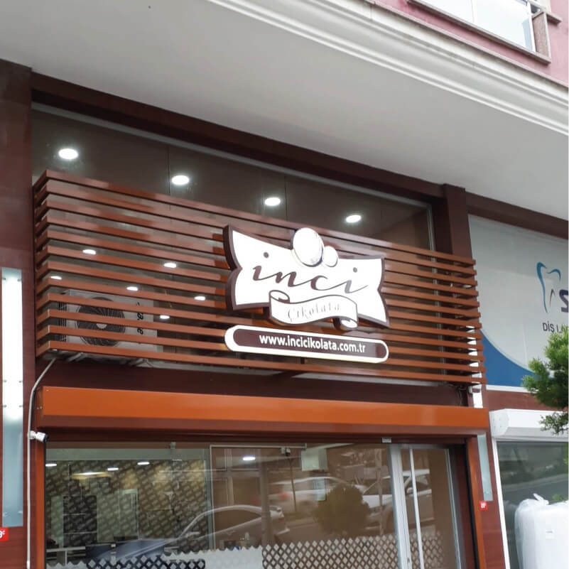 İnci Çikolata Pleksi Kutu Harf Tabela - Işıklı Mağaza Cephe Logo Tabelası