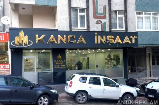 Kanca İnşaat gold paslanmaz kutu harf tabela görünümü