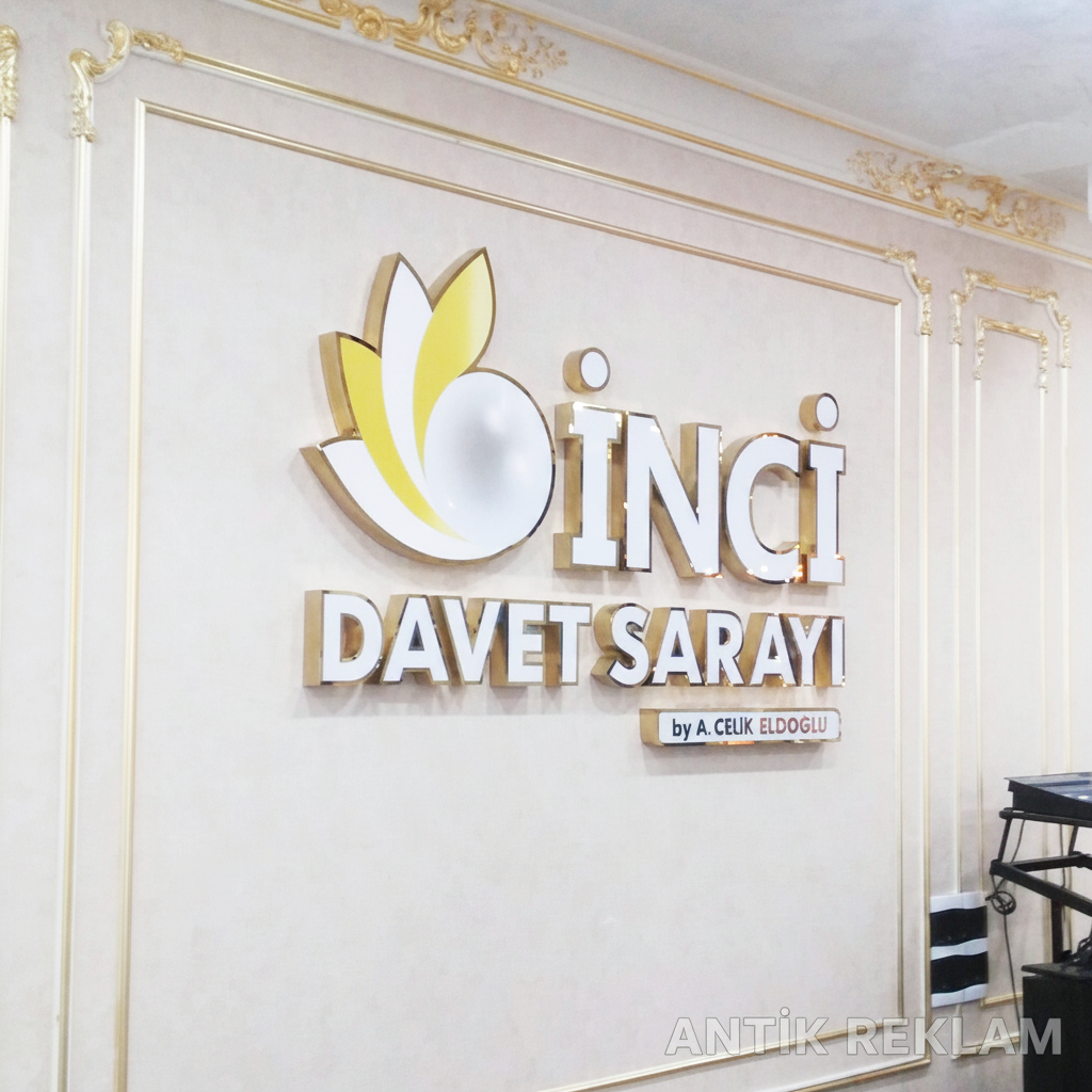 İnci Davet Sarayı fileli gold paslanmaz ışıklı kutu harf düğün salonu