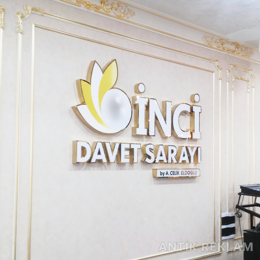 İnci Davet Sarayı fileli gold paslanmaz ışıklı kutu harf düğün salonu